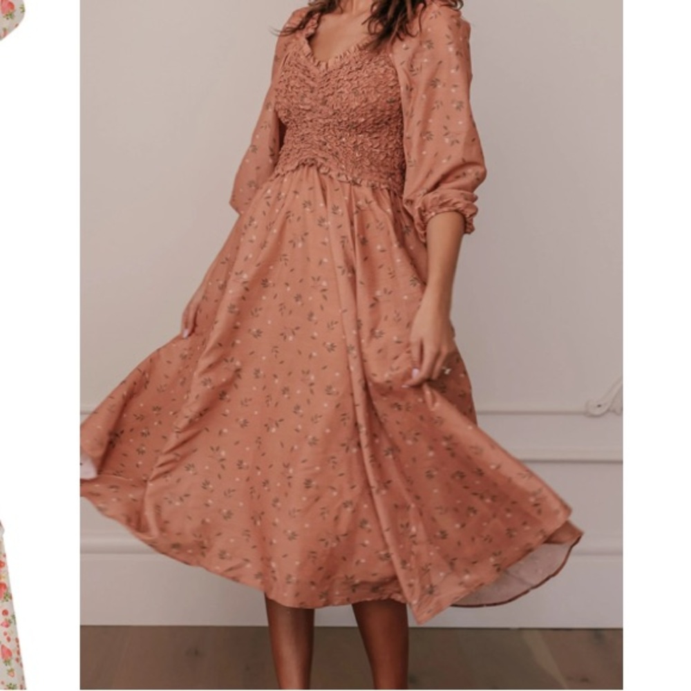 JessaKae Peach Dress with Floral Design